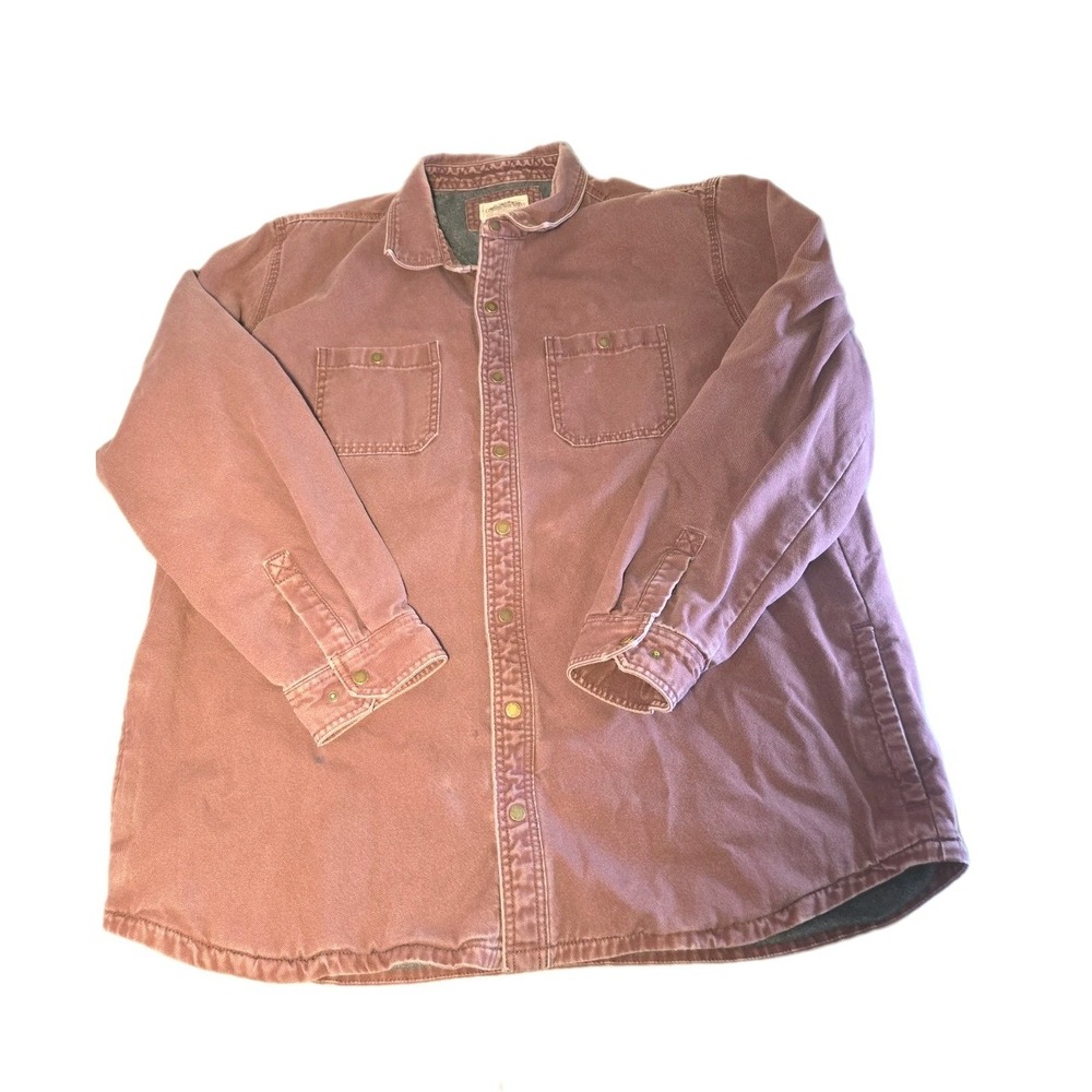 LL Bean Katahdin Iron Works Shirt Jacket Mens XXL Tall Fleece Lined Burgundy 29